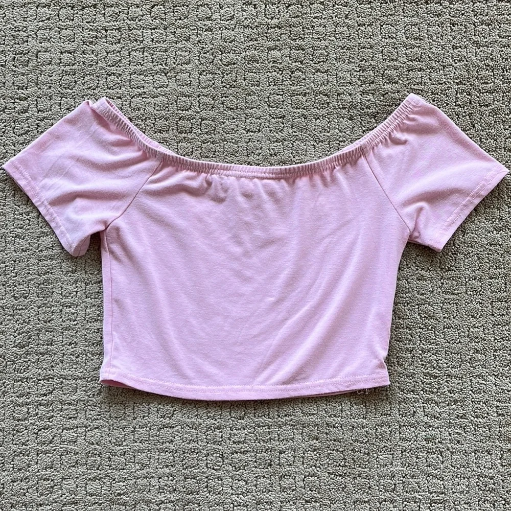 Pink off the shoulder crop top - Picture 1 of 2